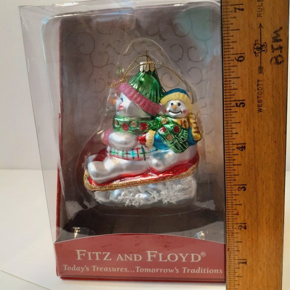 Fitz and Floyd Snow Buddies On Sleigh Ornament Collectible With Box - Picture 5 of 5